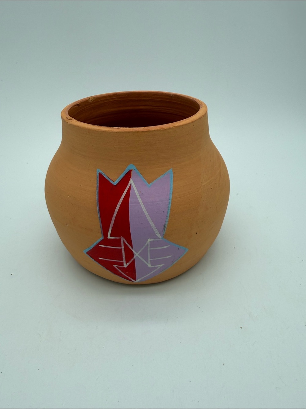 1980 VTG Thelma Toehay Signed Kiowa Apache Clay Jar Pot 3.25" Custom Painted Art
